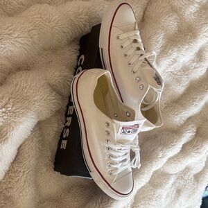 Converse White Low Top Sneakers with Red Stripe